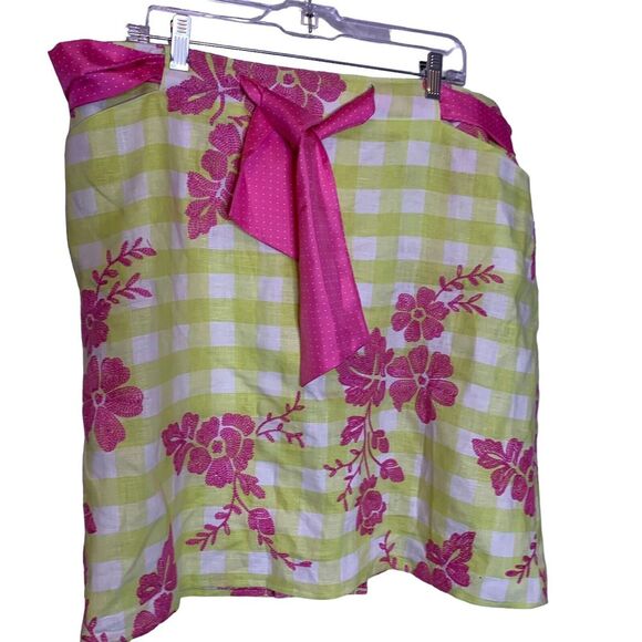 Silk Club Collection Silk Womens XL Embroidered Linen Floral Belted Pencil Skirt - Picture 1 of 11
